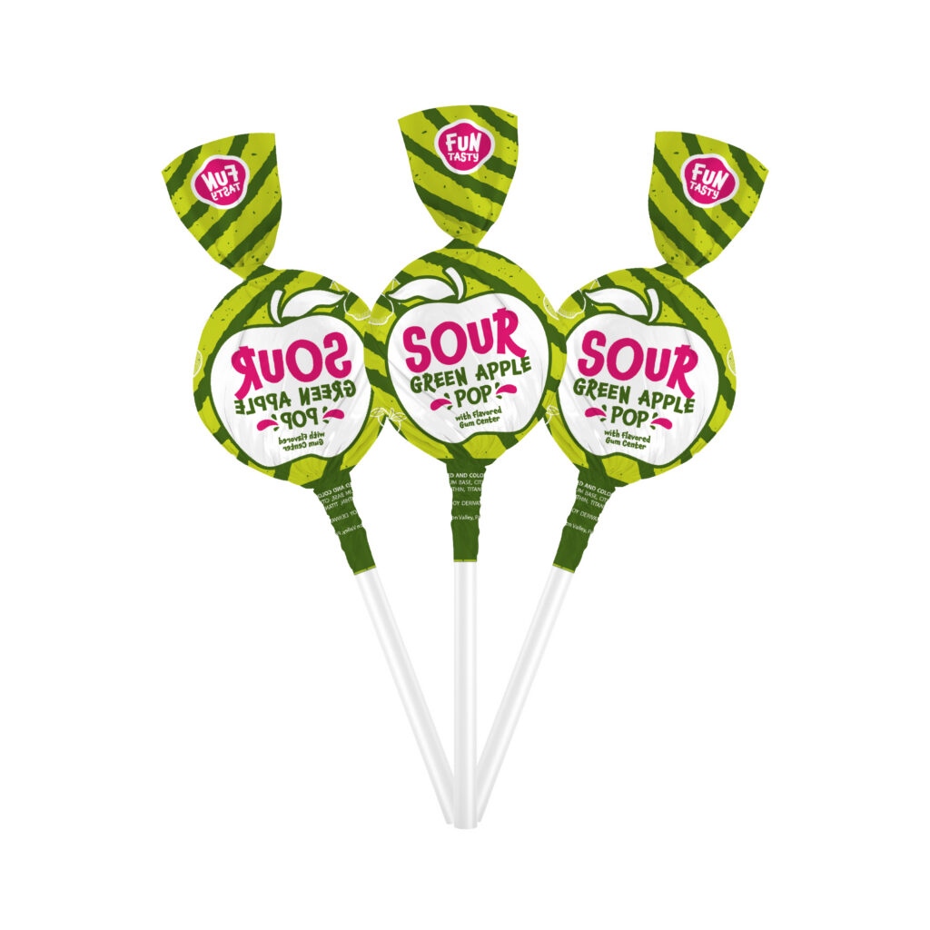 Sour Green Apple Gum-Filled Lollipops