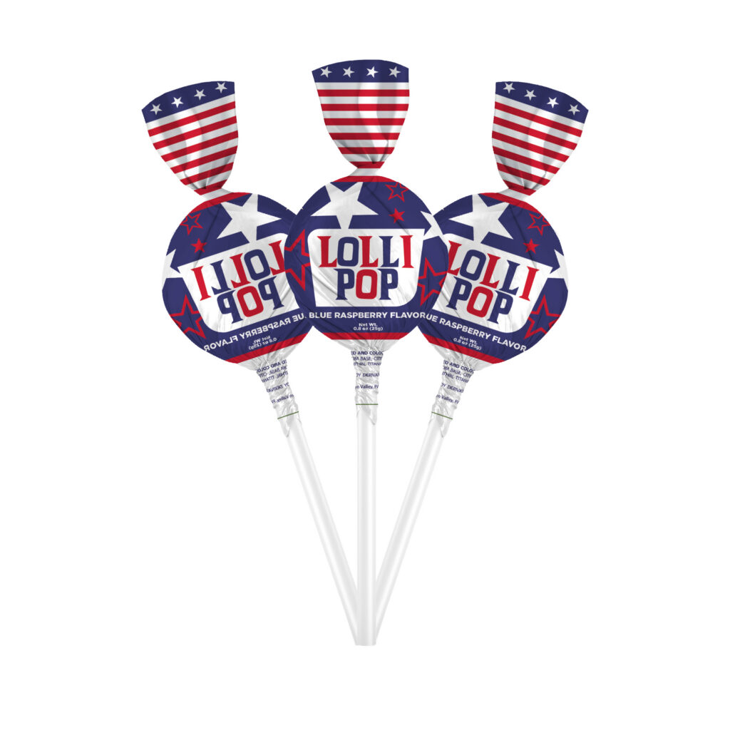 Patriotic Blue Raspberry Gum-Filled Lollipops