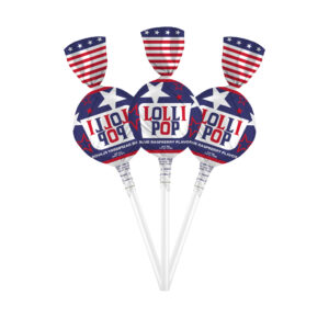 Patriotic Blue Raspberry Gum-Filled Lollipops