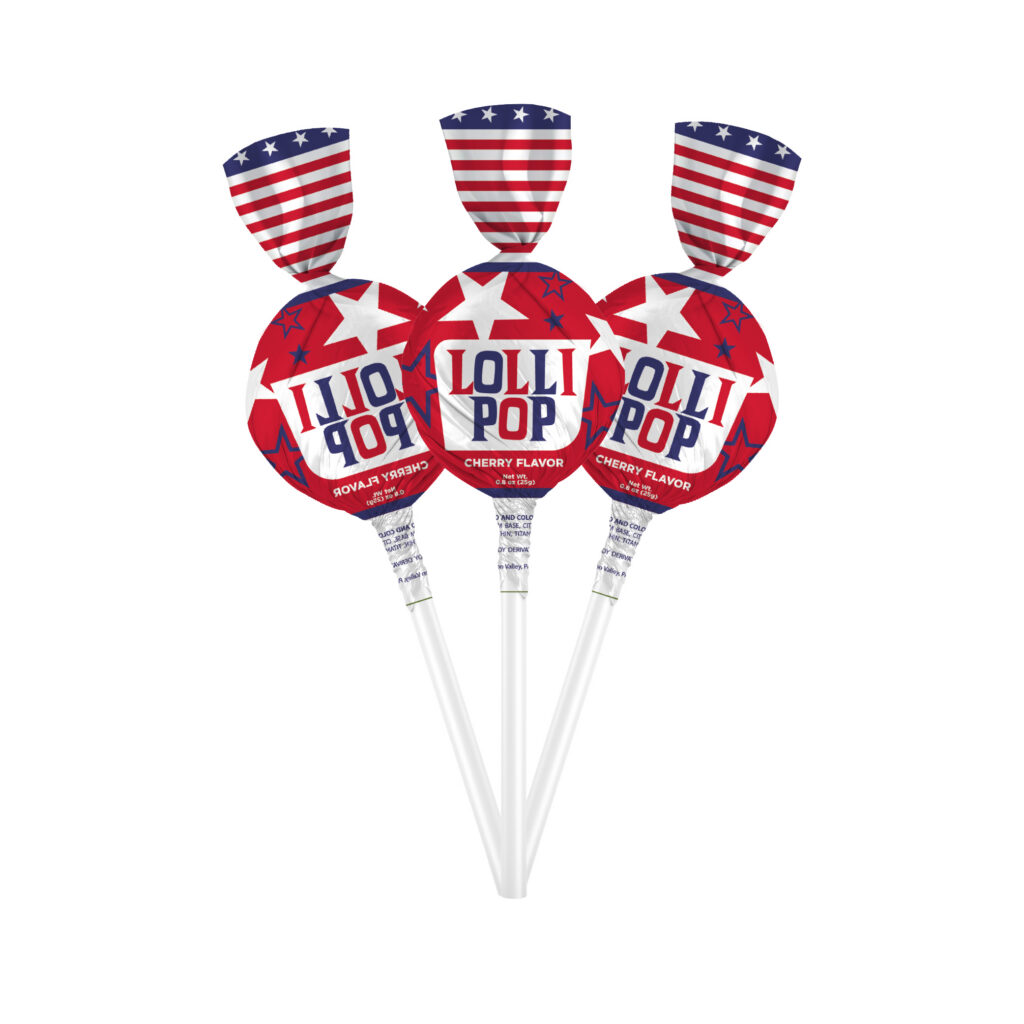 Patriotic Red Cherry Gum-Filled Lollipops