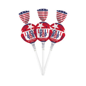 Patriotic Red Cherry Gum-Filled Lollipops