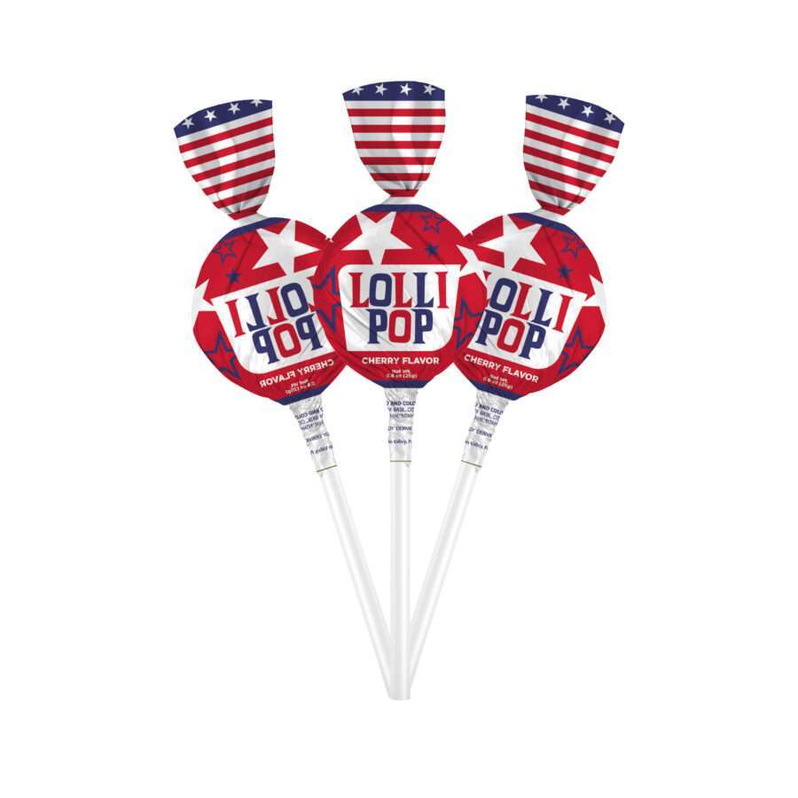 Patriotic Red Cherry Gum-Filled Lollipops