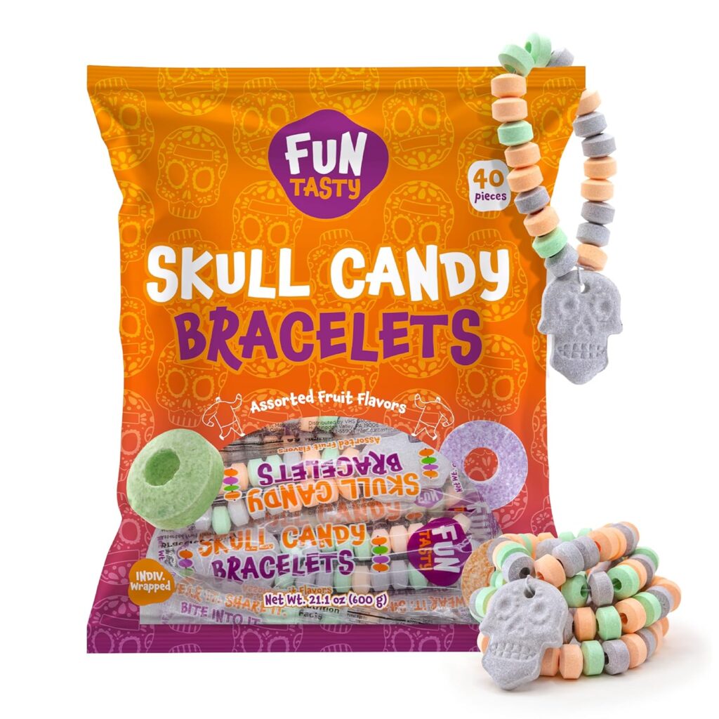 Skull Halloween Candy Bracelets, Individually Wrapped