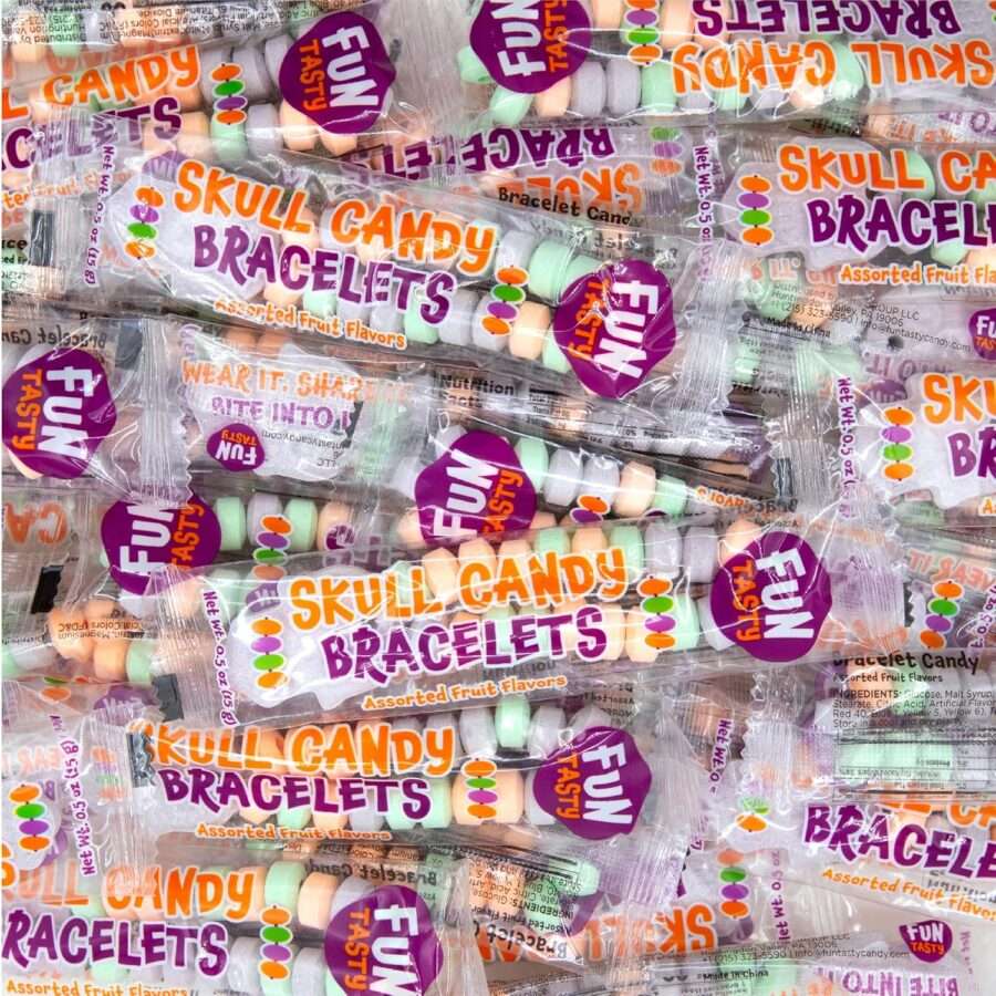 Skull Halloween Candy Bracelets, Individually Wrapped